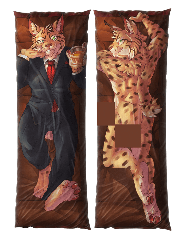 Daki Clawson Ruggiero - Art by Ram the Dragon - the male Lynx suit wearing crime Boss Dakimakura Furry Body Pillow Cover