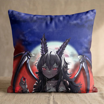 Agatha the Gray and Red Dragon Girl Female Head Pillow Cover front square pillow mockup