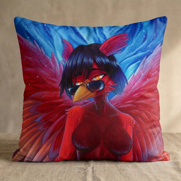 Fenyx the Bird Female Head Pillow Cover front square pillow mockup