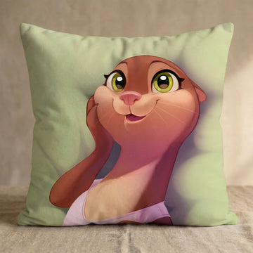 Kelpily the Otter Female Head Pillow Cover front square pillow mockup