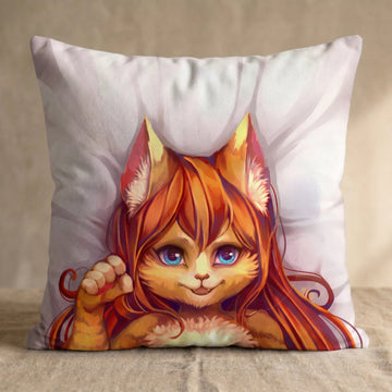 Misha the Cat Female Head Pillow Cover front square pillow mockup
