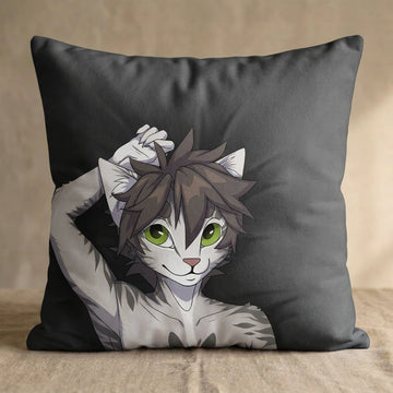 Sean the Snow Leopard Male Head Pillow Cover front square pillow mockup