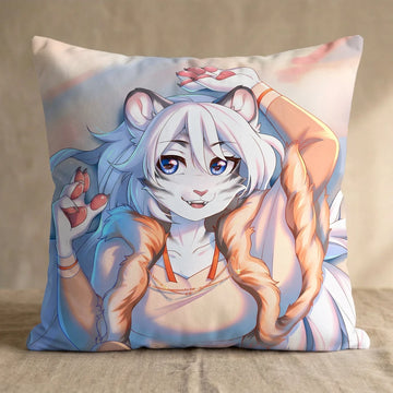 Snow the Tiger Female Head Pillow Cover front square pillow mockup