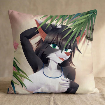 Vanessa the Cat Female Head Pillow Cover front square pillow mockup