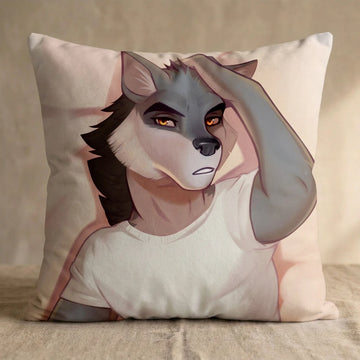 Zevren the Wolf Male Head Pillow Cover front square pillow mockup