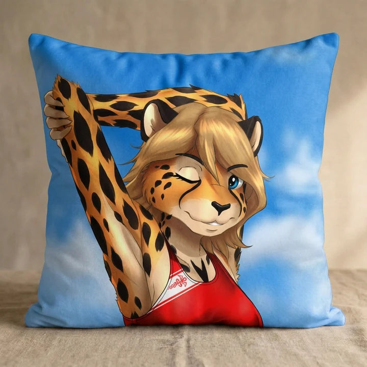 Apricot the Cheetah Female Head Pillow Cover square pillow mockup