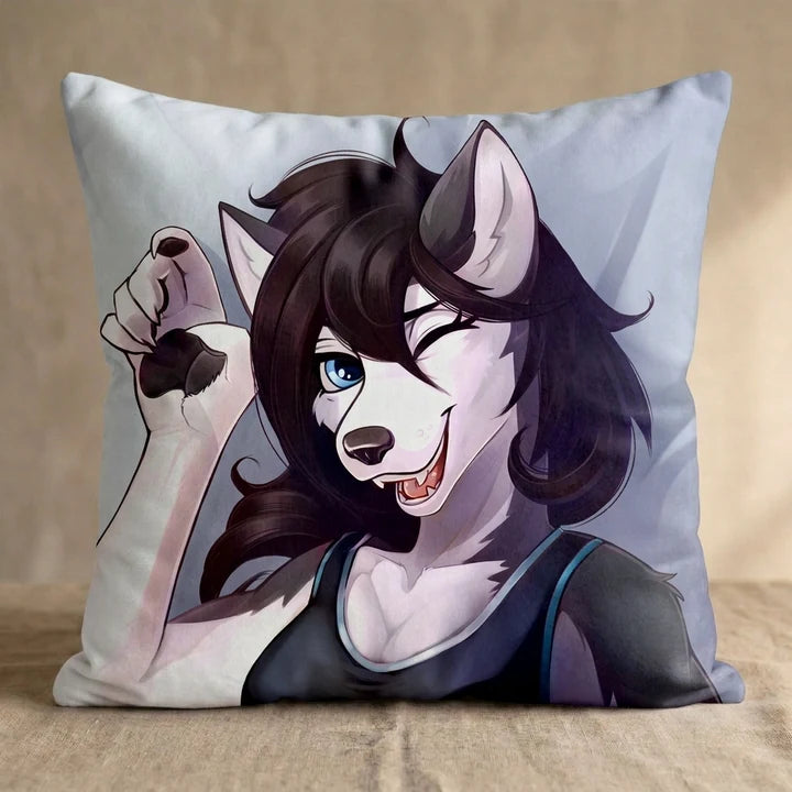 Ares the Husky Female Head Pillow Cover square pillow mockup