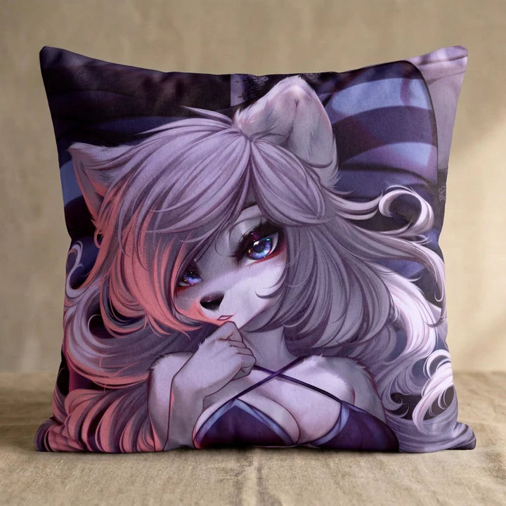 Califra the Wolf Female Head Pillow Cover square pillow mockup