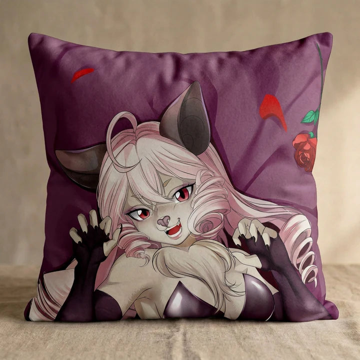 Cosmi the Bat Female Head Pillow Cover square pillow mockup