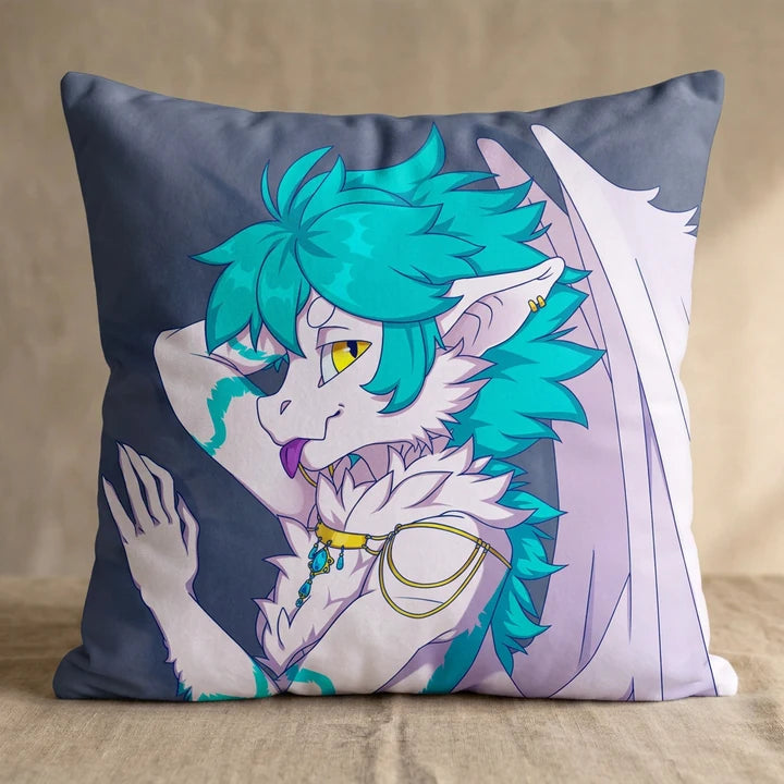 Elizar the Dragon Femboy Head Pillow Cover square pillow mockup