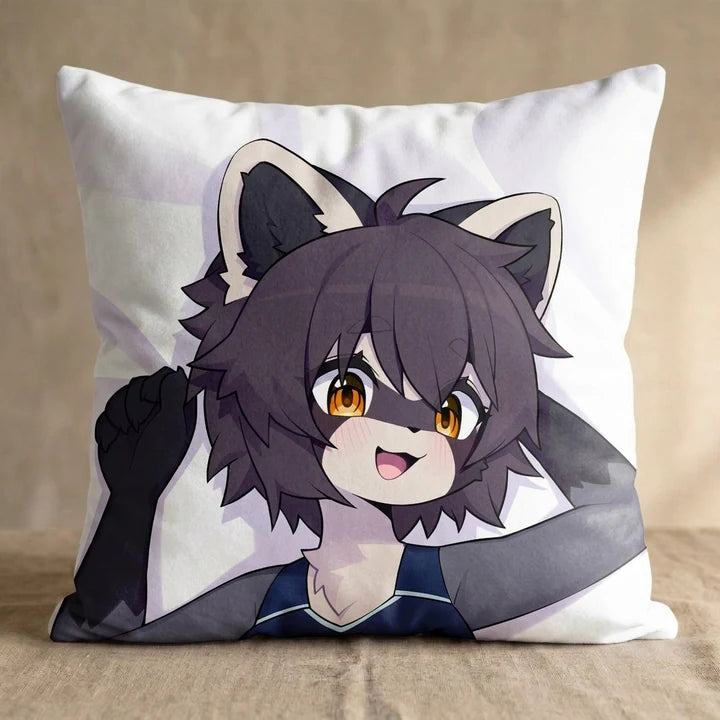 Rebecca the Raccoon Female Head Pillow Cover square pillow mockup