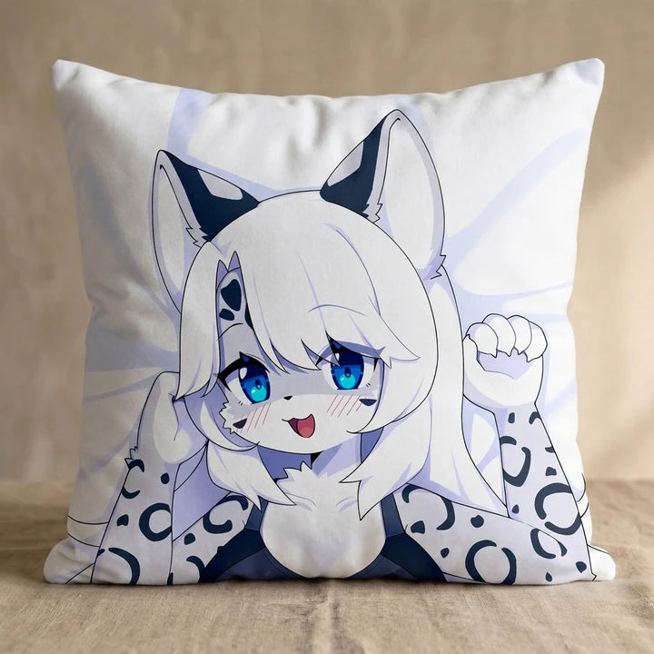 Sleeva the White and Gray Snow Leopard Female Head Pillow Cover square pillow mockup
