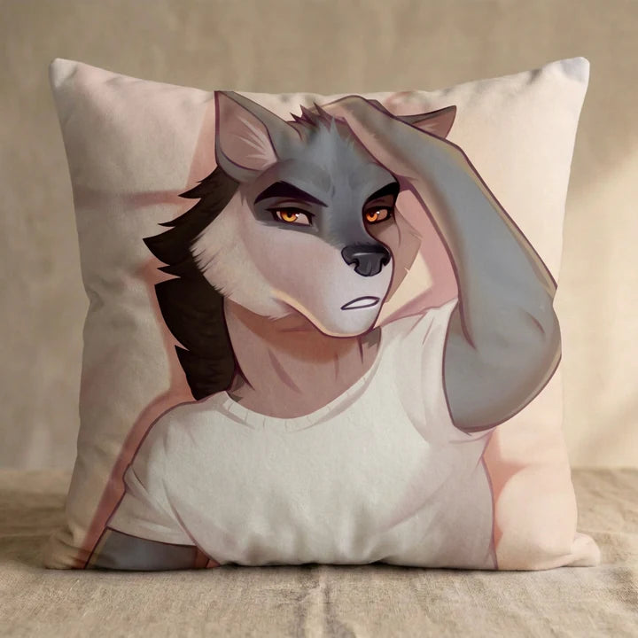 Zevren the Wolf Male Head Pillow Cover square pillow mockup