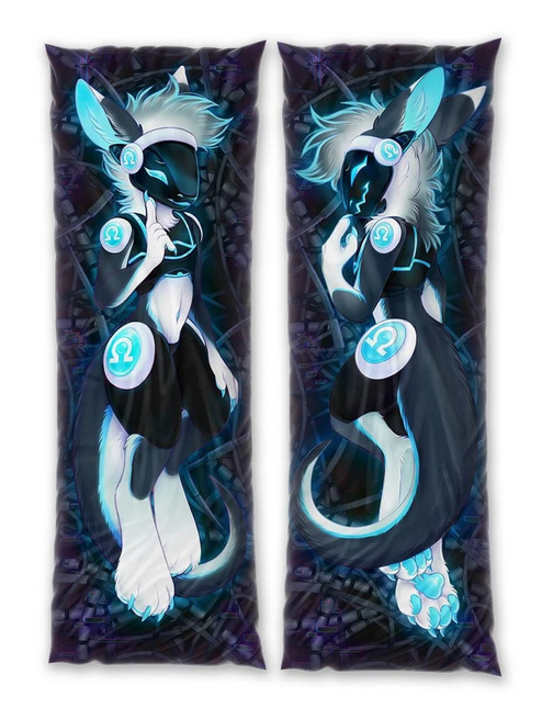 Daki Protis - Art by Tokokami - The black and blue Protogen, daki, body pillow, black, blue cyber furry