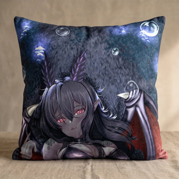Agatha the Gray and Red Dragon Girl Female Head Pillow Cover back square pillow mockup