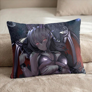 Agatha the Gray and Red Dragon Girl Female Head Pillow Cover back US standard pillow mockup