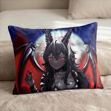 Agatha the Gray and Red Dragon Girl Female Head Pillow Cover front US standard pillow mockup