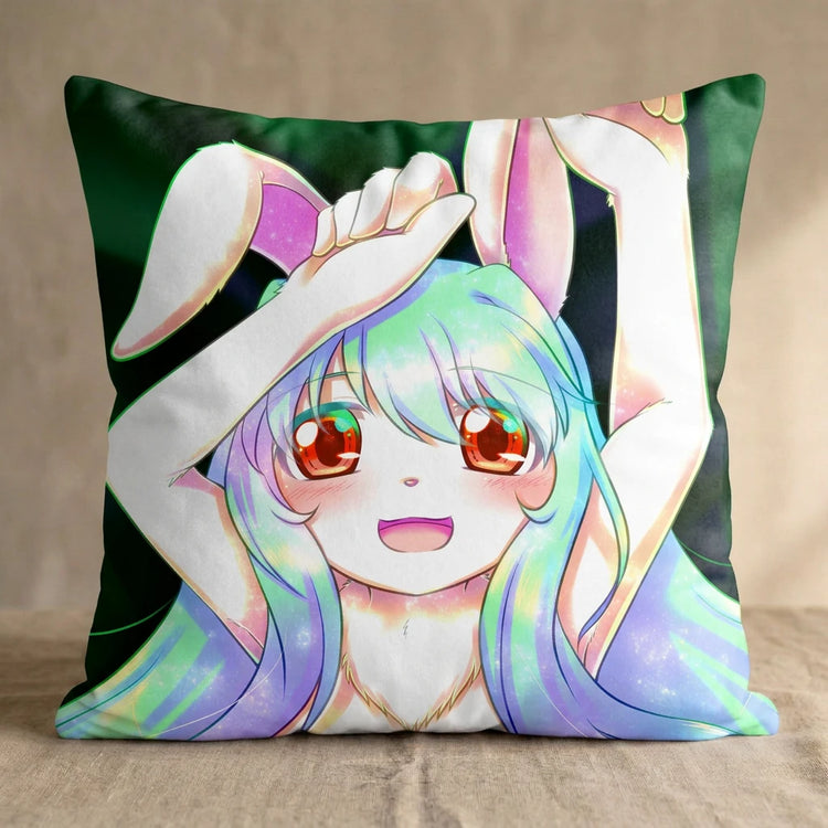 Anime Bunny Head Pillow Cover back square pillow mockup