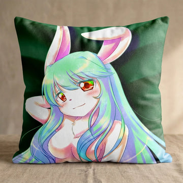 Anime Bunny Head Pillow Cover front square pillow mockup