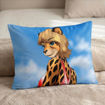 Apricot the Cheetah Female Head Pillow Cover back US standard pillow mockup