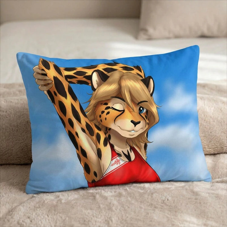 Apricot the Cheetah Female Head Pillow Cover front US standard pillow mockup