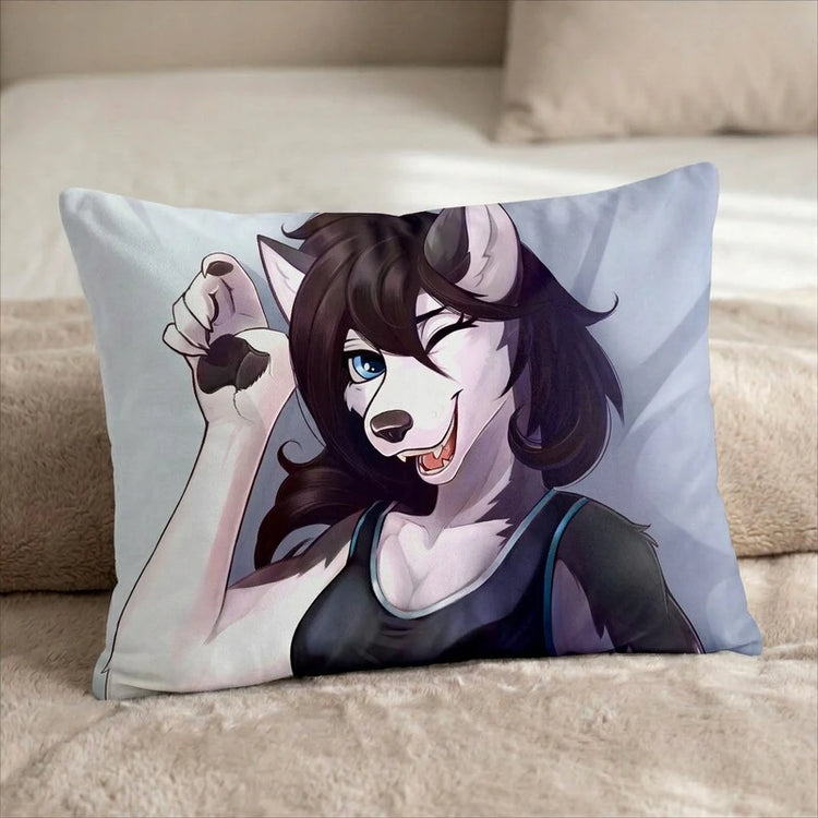 Ares the Husky Female Head Pillow Cover front US standard pillow mockup