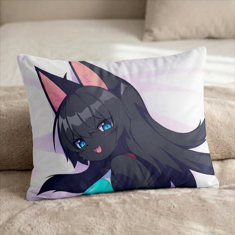 Ashing the Cat Female Head Pillow Cover back US standard pillow mockup
