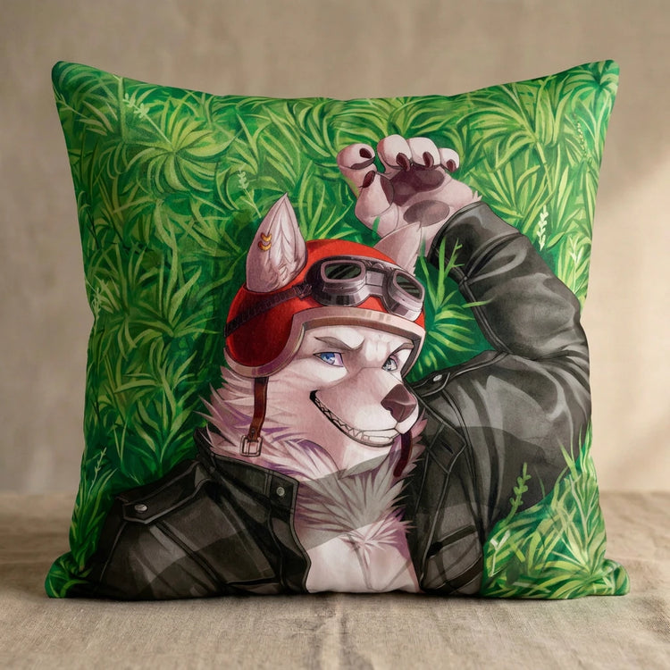 Bernard the Wolf Male Head Pillow Cover back square pillow mockup