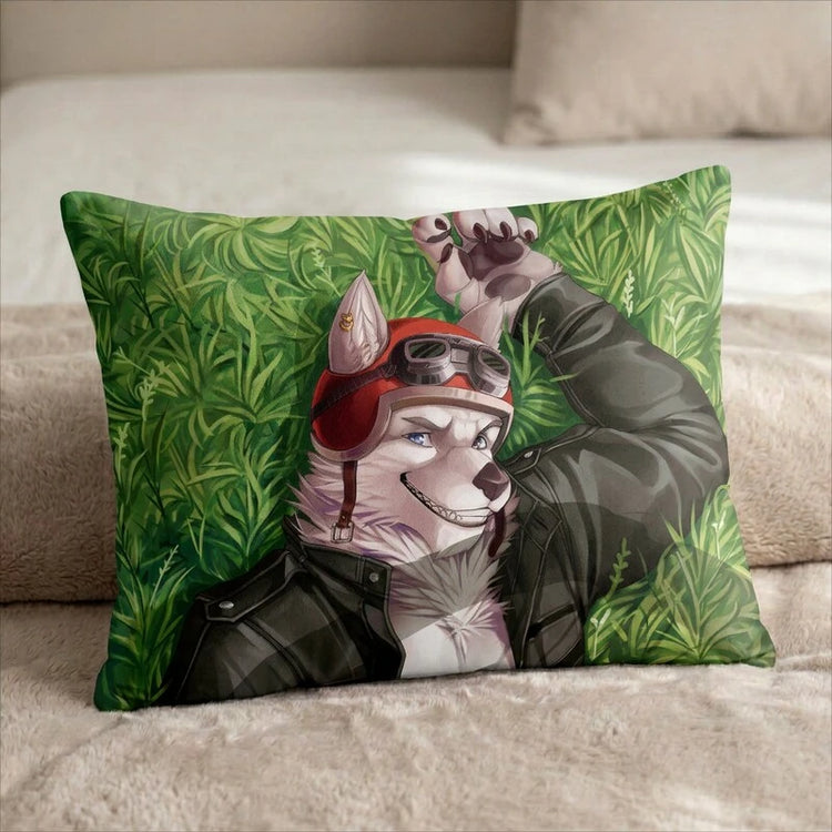 Bernard the Wolf Male Head Pillow Cover back US standard pillow mockup