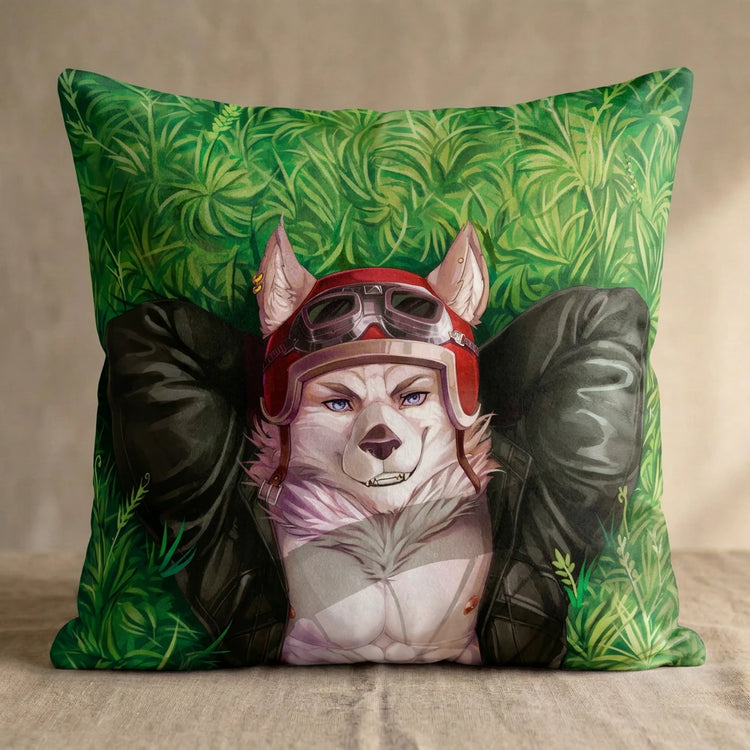 Bernard the Wolf Male Head Pillow Cover front square pillow mockup