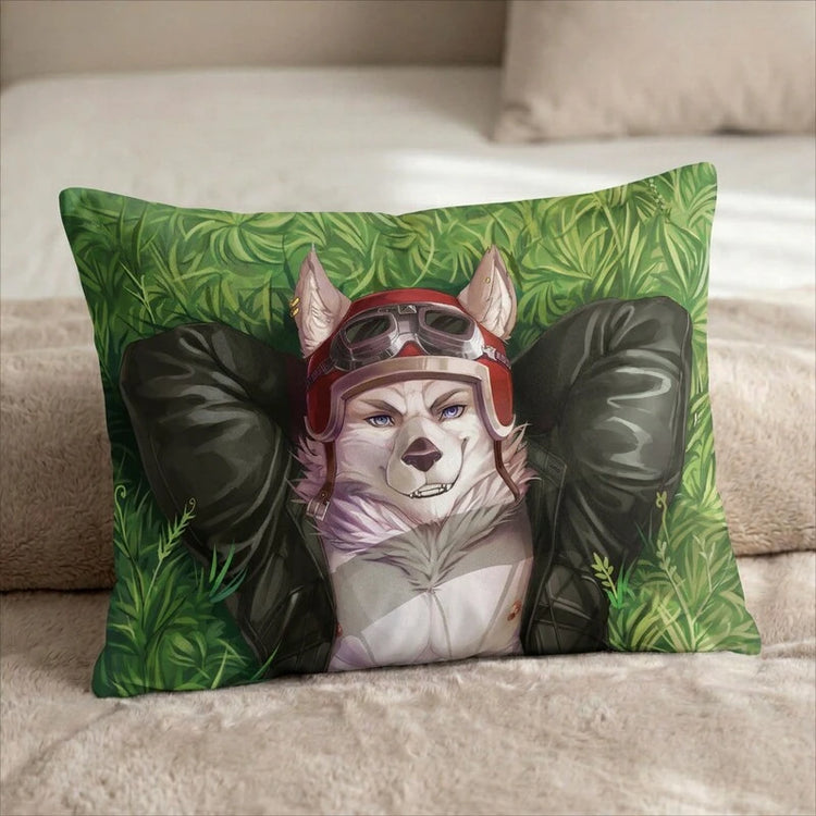 Bernard the Wolf Male Head Pillow Cover front US standard pillow mockup