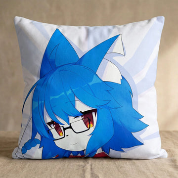 Blue Hair Cat Vei Female Head Pillow Cover back square pillow mockup