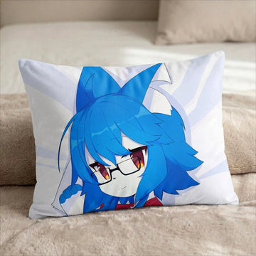 Blue Hair Cat Vei Female Head Pillow Cover back US standard pillow mockup