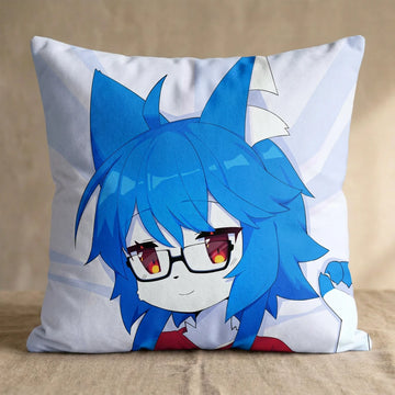 Blue Hair Cat Vei Female Head Pillow Cover front square pillow mockup