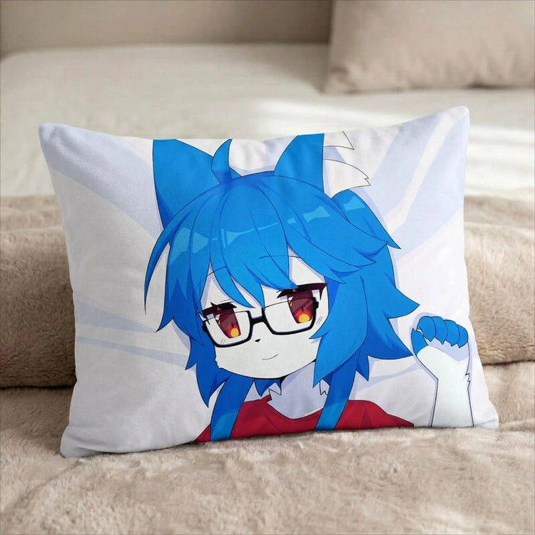 Blue Hair Cat Vei Female Head Pillow Cover front US standard pillow mockup