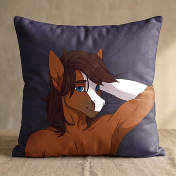 Brett the Horse Male Head Pillow Cover front square pillow mockup