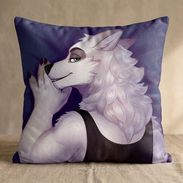 Bronx the Wolf Male Head Pillow Cover back square pillow mockup