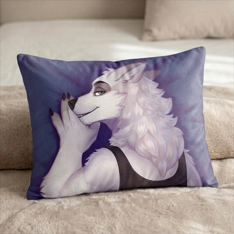 Bronx the Wolf Male Head Pillow Cover back US standard pillow mockup
