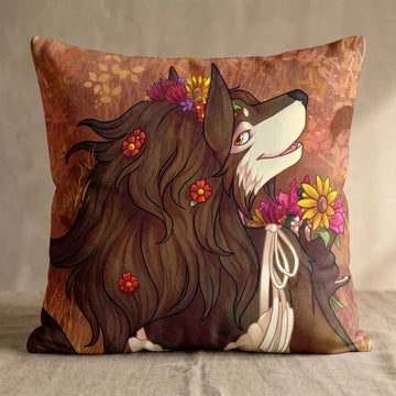 Brown Wolf by Sofia Ram Head Pillow Cover back square pillow mockup