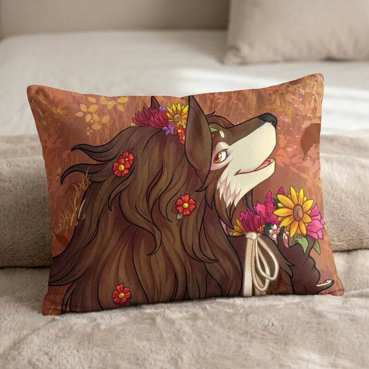 Brown Wolf by Sofia Ram Head Pillow Cover back US standard pillow mockup