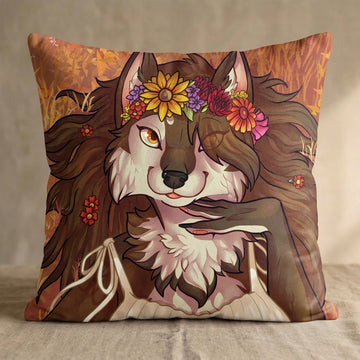 Brown Wolf by Sofia Ram Head Pillow Cover front square pillow mockup