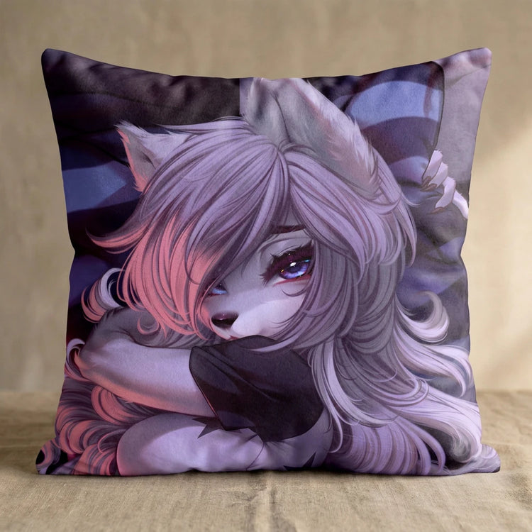 Califra the Wolf Female Head Pillow Cover back square pillow mockup