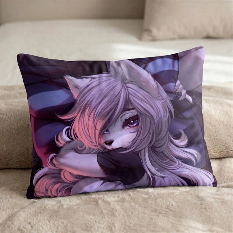 Califra the Wolf Female Head Pillow Cover back US standard pillow mockup