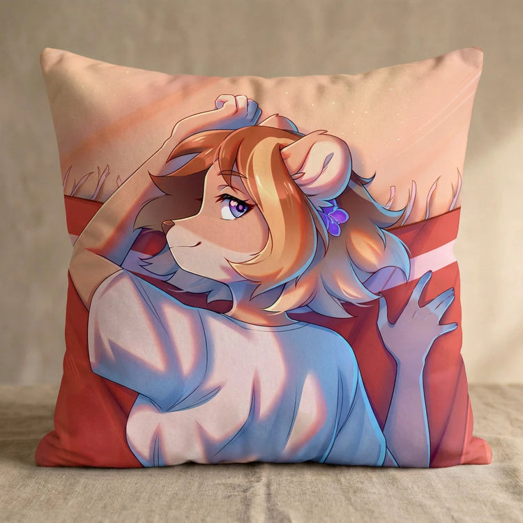 Caroline the Orange and Brown Otter Girl Female Head Pillow Cover back square pillow mockup