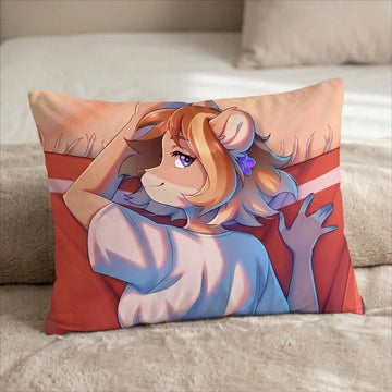 Caroline the Orange and Brown Otter Girl Female Head Pillow Cover back US standard pillow mockup