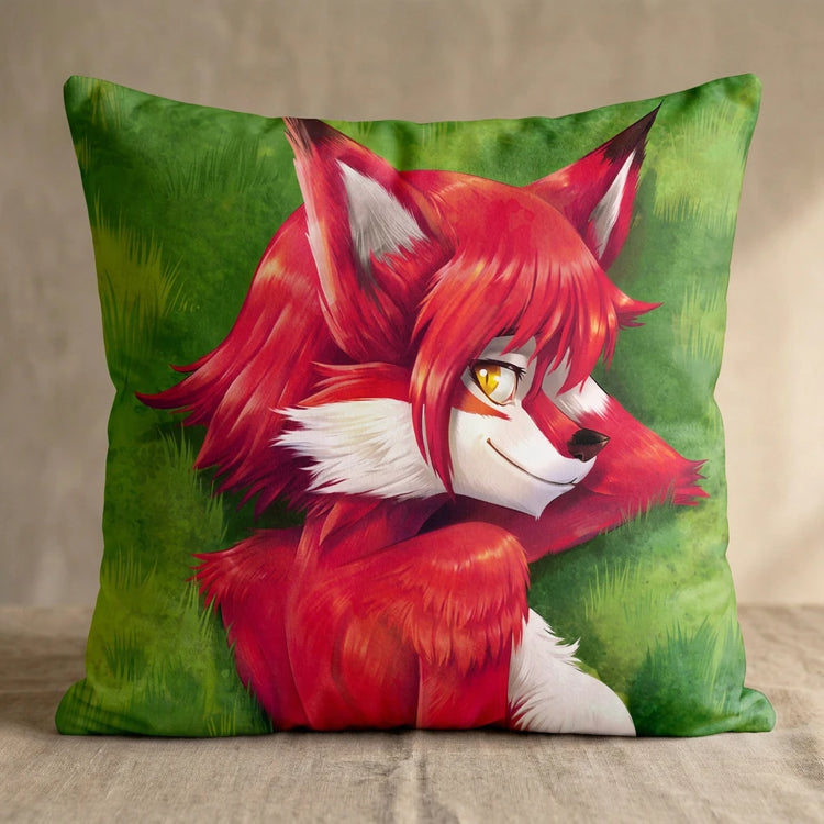 Cherry the Fox Female Head Pillow Cover back square pillow mockup