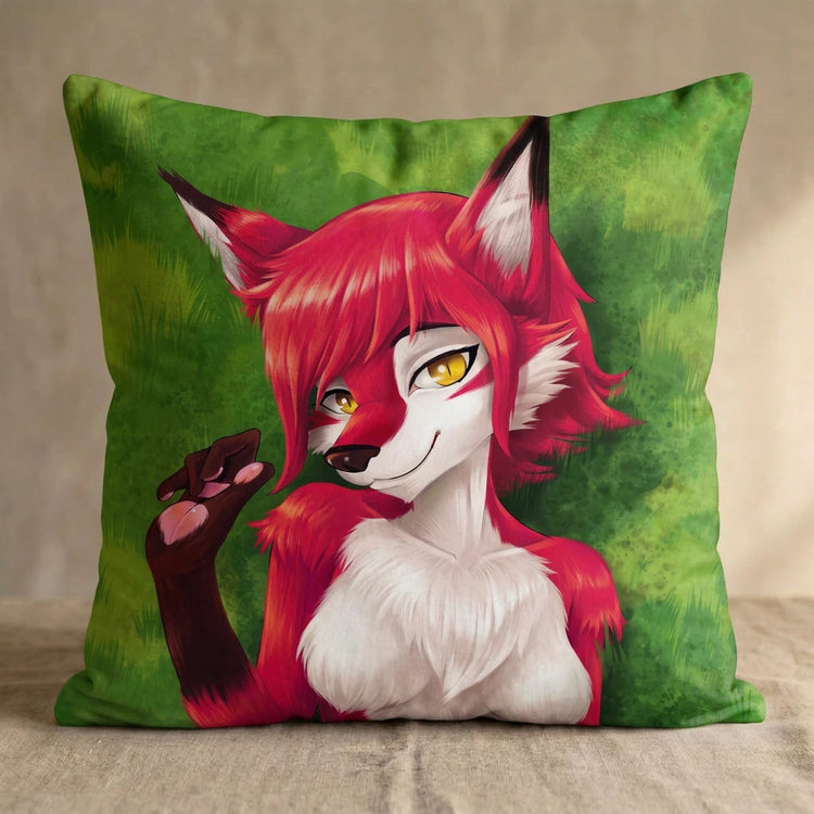 Cherry the Fox Female Head Pillow Cover front square pillow mockup