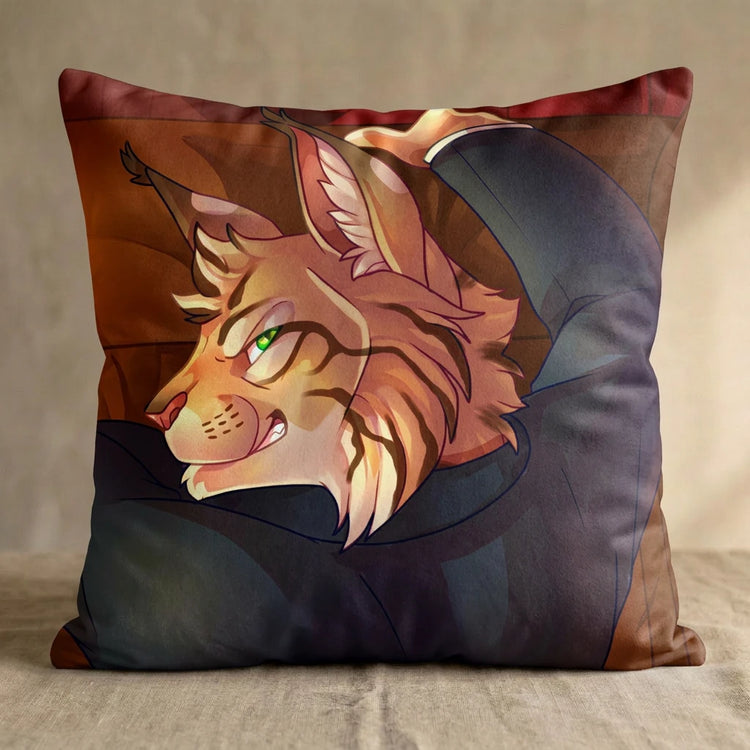 Clawson the Lynx Male Head Pillow Cover back square pillow mockup