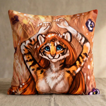 Clemetine the Tiger Female Head Pillow Cover front square pillow mockup