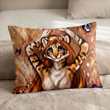 Clemetine the Tiger Female Head Pillow Cover front US standard pillow mockup